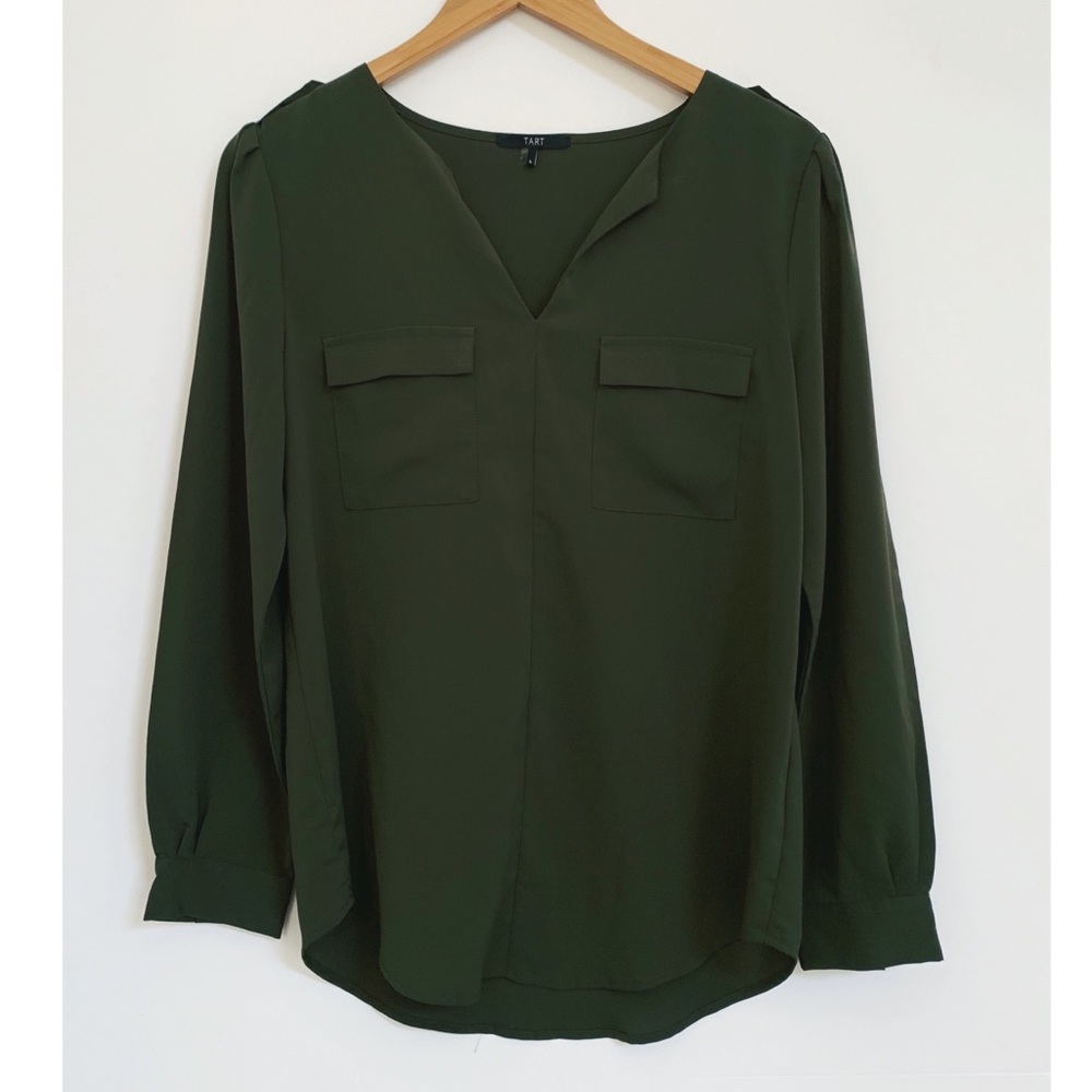 TART Long Sleeve Pocket Front V Neck Blouse